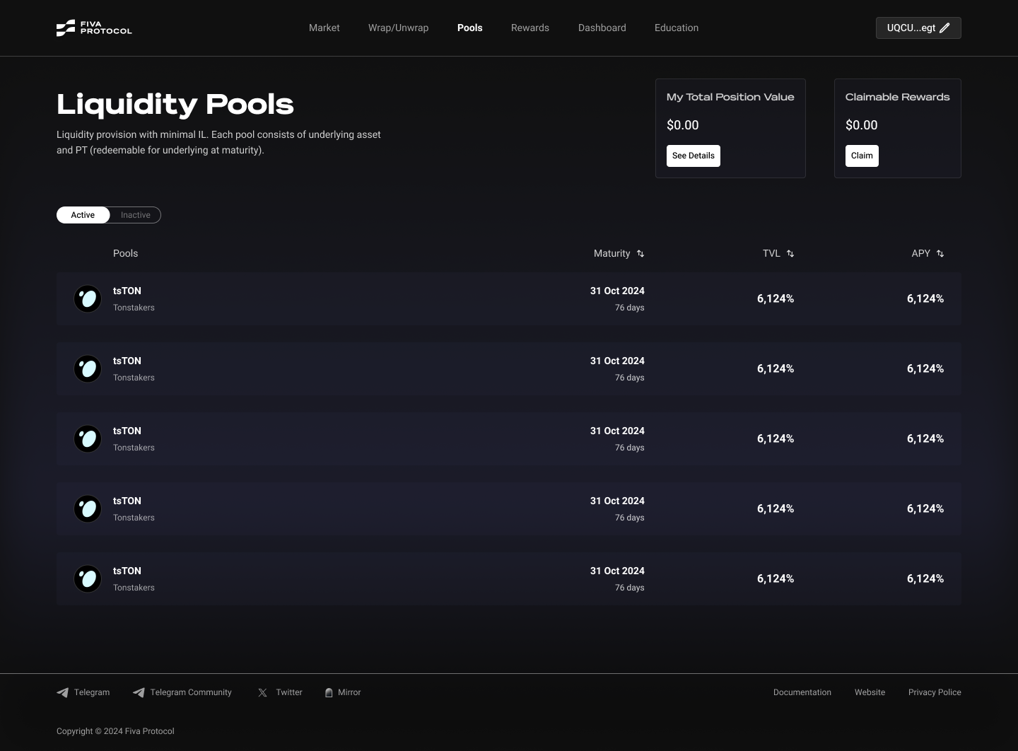 Pools section of the app