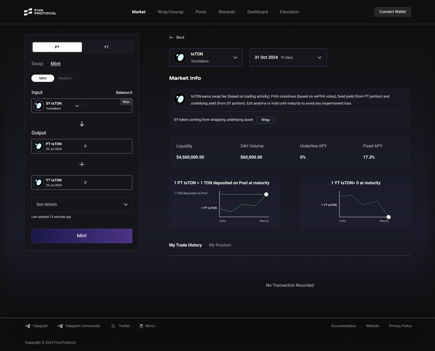 Confirmation screen for minting PT and YT tokens